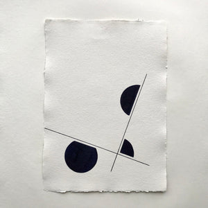 Alewijn Don Drawings, Division Triptych, brush pen on cotton paper A3 size, abstract drawing in dark blue.