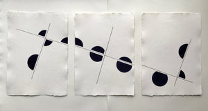 Alewijn Don Drawings, Division Triptych, brush pen on cotton paper A3 size, abstract drawing in dark blue.